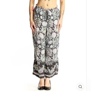 LOFT Gray Pink Floral Viscose Wide Led Pants Flowy Feminine Size Medium